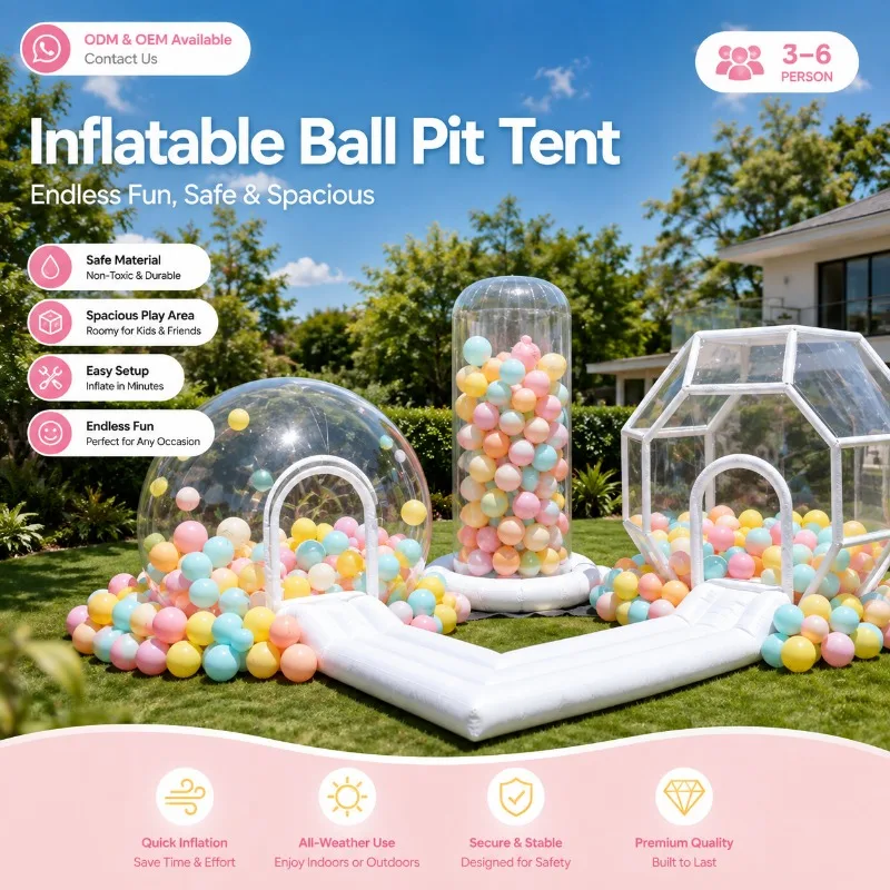 Inflatable Ball Pit Tent Transparent PVC Bubble House Kids Play Tent for Backyard Birthday Party Indoor Outdoor Play Activities