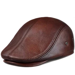 Sombrero de cuero genuino para hombre, boinas de protección para los oídos, cálidas, para exteriores, 100%, ocio, venta al por mayor