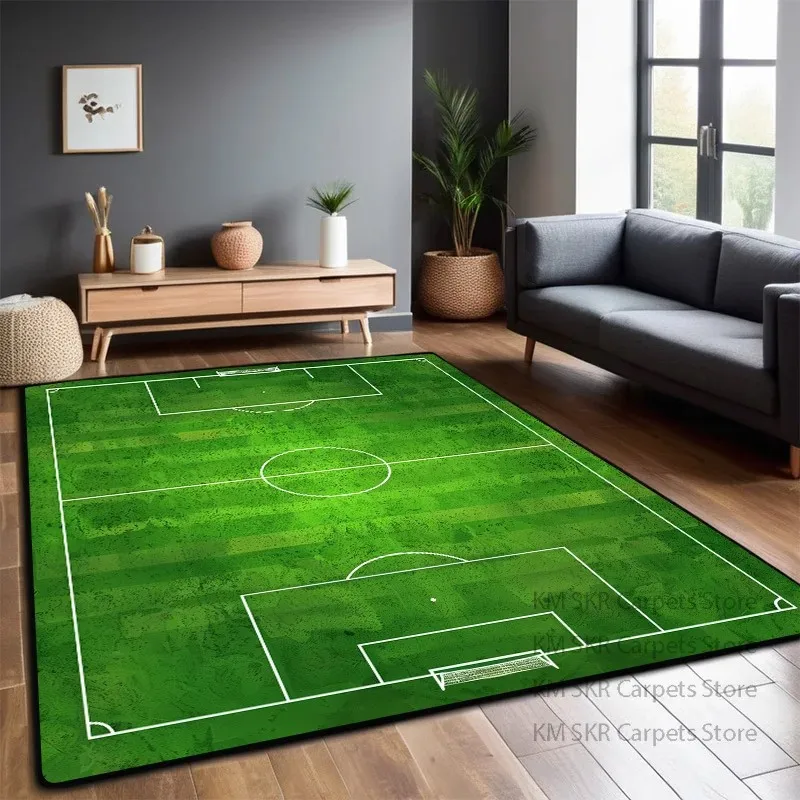 VIKAMA Green Football Field Rug Kids Crawling Play Mat Non Slip for Toddler Bedroom Early Education Home Decor