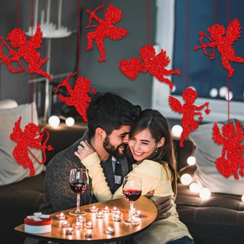

8pcs Valentine's Day Cupid Hanging Decoration Red Angel Decoration Tag Wedding Proposal Engagement Party Background Layout