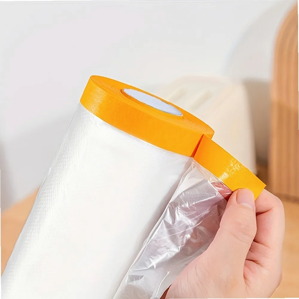 Multifunctional Disposable Dust Film with Tape 787.4in Roll, Waterproof Paint Tape, Self-Adhesive Plastic Cover