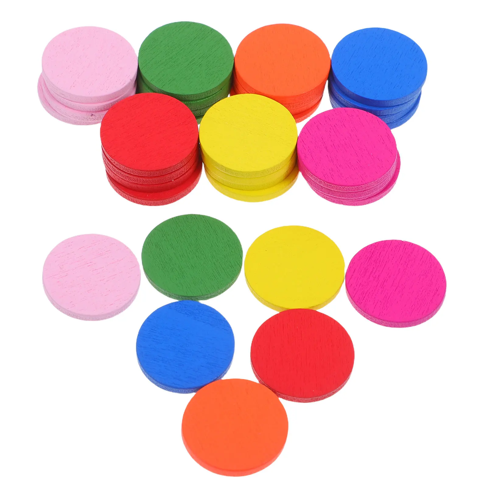 100Pcs Round Wooden Discs Colorful Math Teaching Aids for Learning Counting Sorting Addition Early Education Classroom