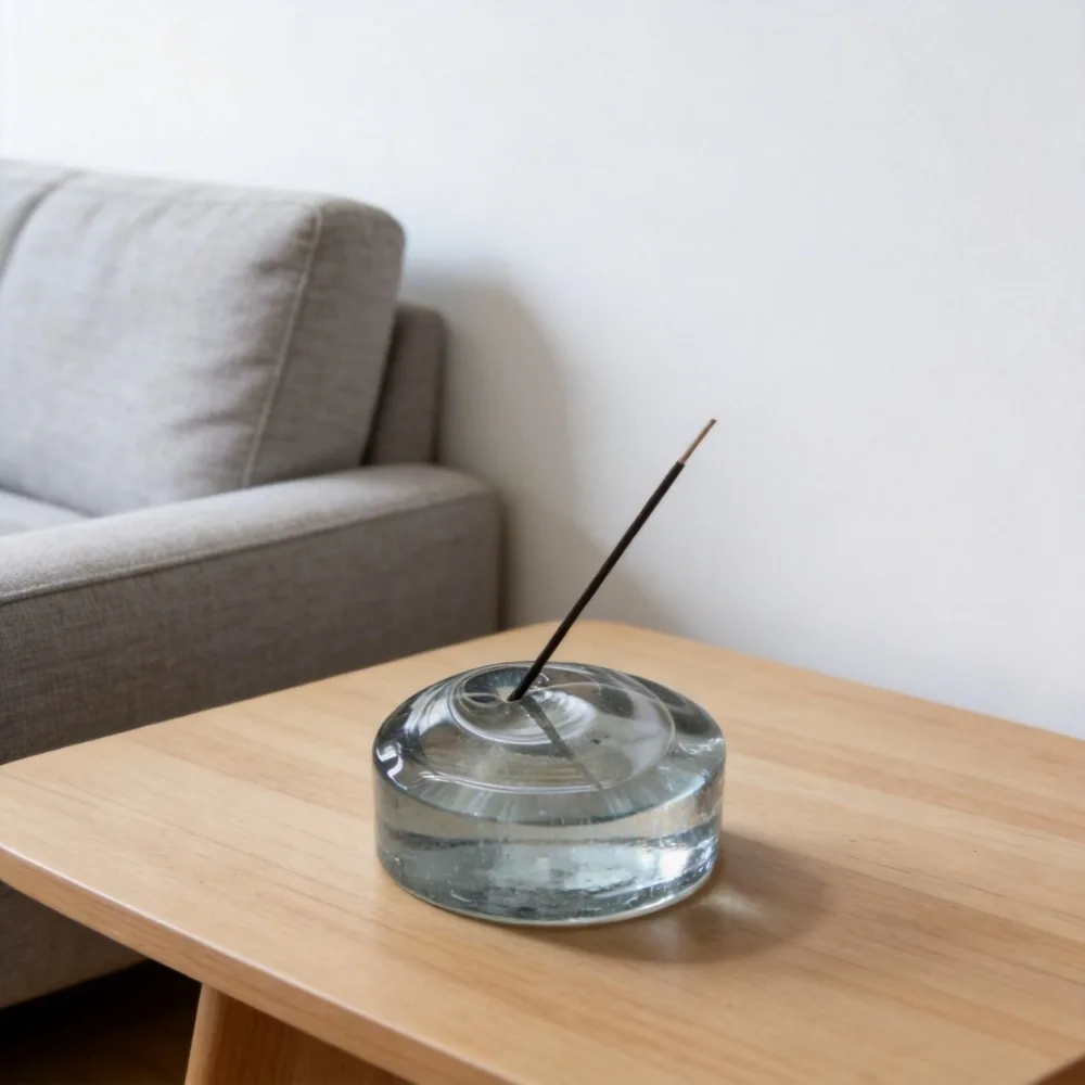 Minimalist Solid Glass Incense Holder, Round Incense Stick Stand for Meditation Relaxation