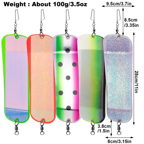Imagen 2 del producto Tablero de buceo intermitente de pesca para aparejos de pesca de curricán de salmón, señuelo de pesca de aguas profundas, pegatina reflectante UV de plástico ABS de 28cm