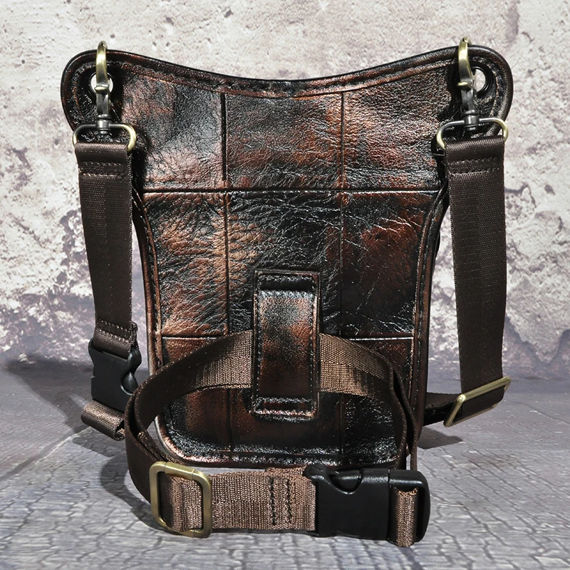 Genuine Real Leather Small Travel Coffee Retro Messenger Sling Bag Design Fanny Waist Belt Pack Drop Leg Bag For Men Women 211-4