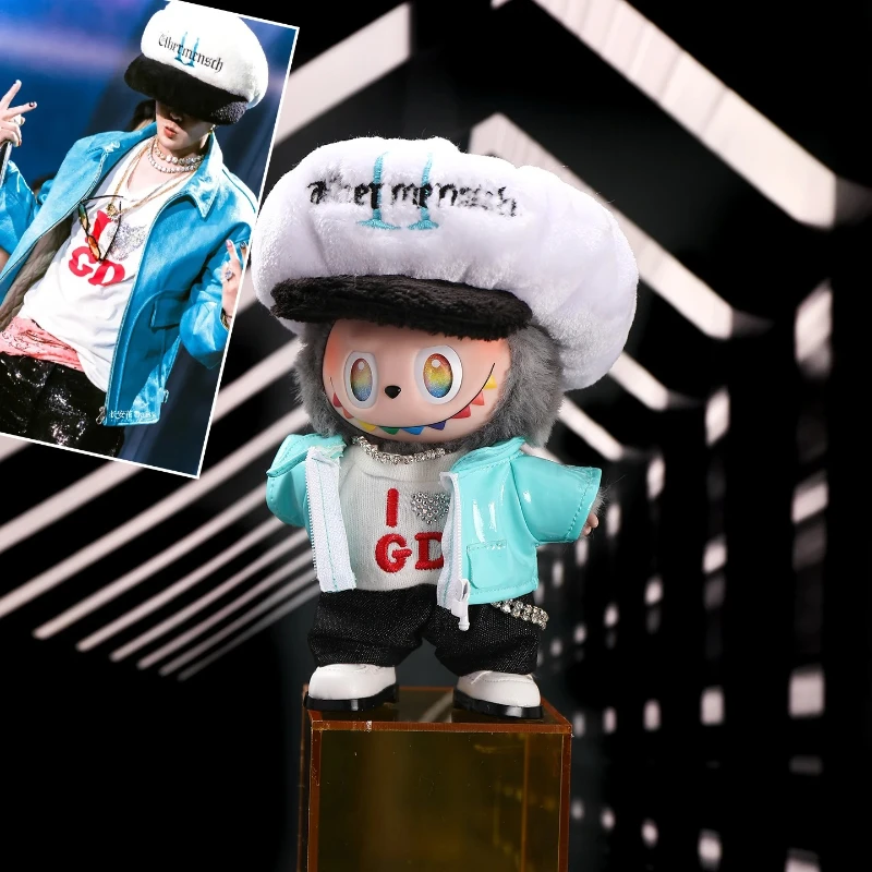 

G-Dragon Concert Same Style Mushroom Hat & Clothing Set - 17cm Fits Labubu Doll love clothes 3rd Generation Universally