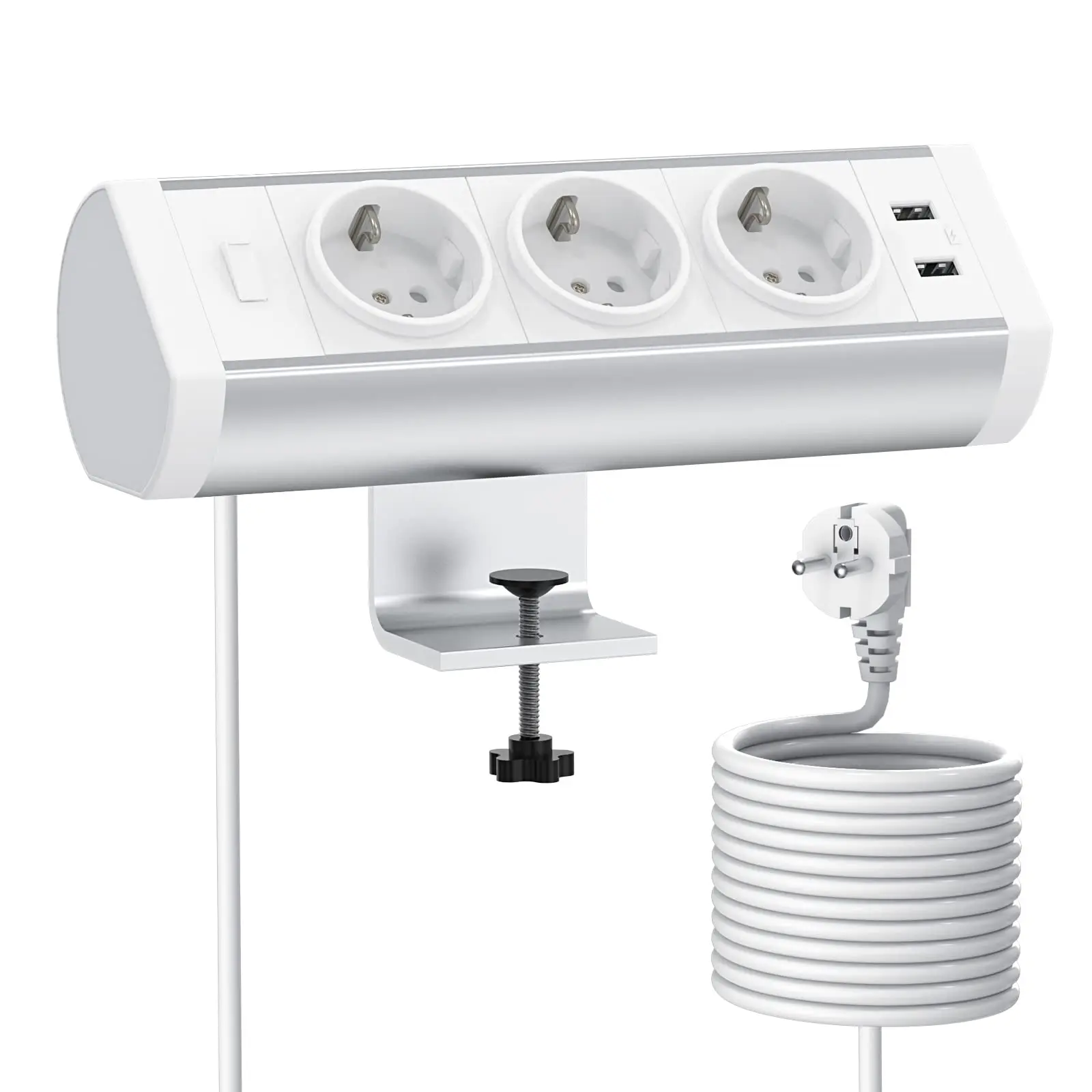 سطح المكتب الاتحاد الأوروبي منفذ قطاع الطاقة مع التبديل 3 مخرج تيار متردد مقبس USB متعدد المكونات 3m تمديد الحبل الزائد حماية