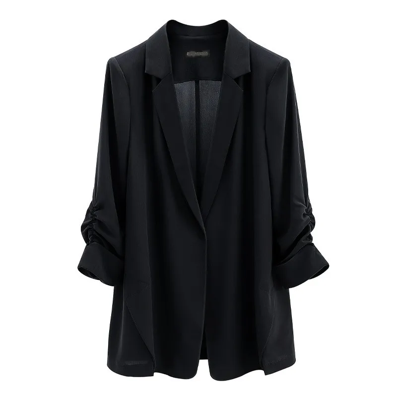 MODX-femmes mince noir ouvert Blazer drapé sens de l\'usure professionnelle crème solaire tempérament déesse modèle été nouveau chaud 2024