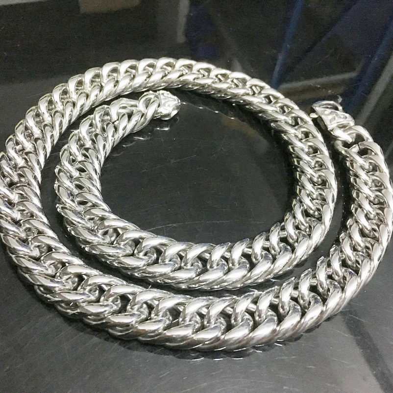 16mm Heavy Mens Chain Boys Necklace Double Curb Cuban Link Necklace 316L Stainless Steel Necklace 7-40 inch Optional