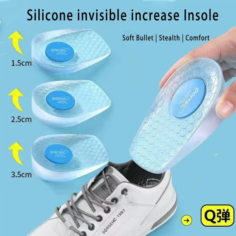 

Silicone Height Increase Insoles for Men Women Shoes Inserts Invisible Heightening Insoles for Shoes Heel Lift Gel Foot Pads