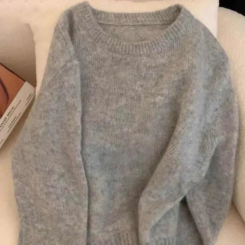 Gray Soft Sweater For Women Autumn Winter O-neck Long Sleeve Bottoming Tops Solid Versatile Ladies Pullover Knitshirts