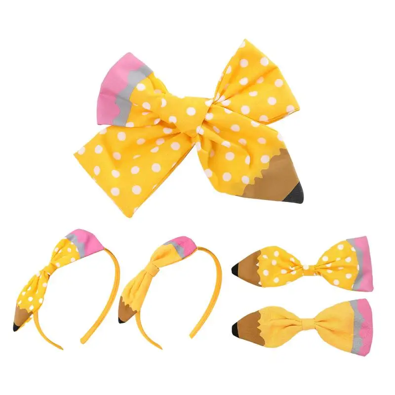 Diadema con estampado de lápiz amarillo para niña, bandanas con lazo, accesorios para el cabello