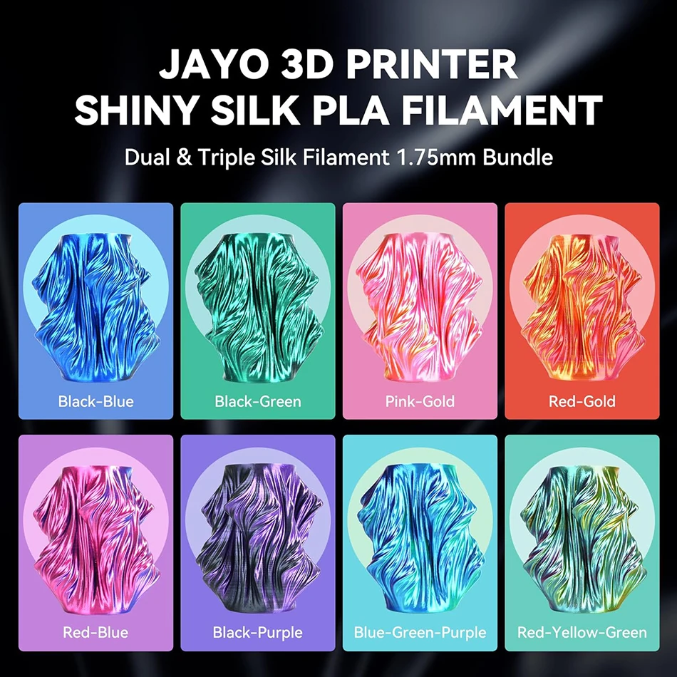 JAYO SILK PLA خيوط 1.75 مللي متر ثنائي الألوان خيوط طابعة ثلاثية الأبعاد حرير ثلاثي الألوان خيوط ثلاثية الأبعاد لامعة متعددة الألوان تغيير #6