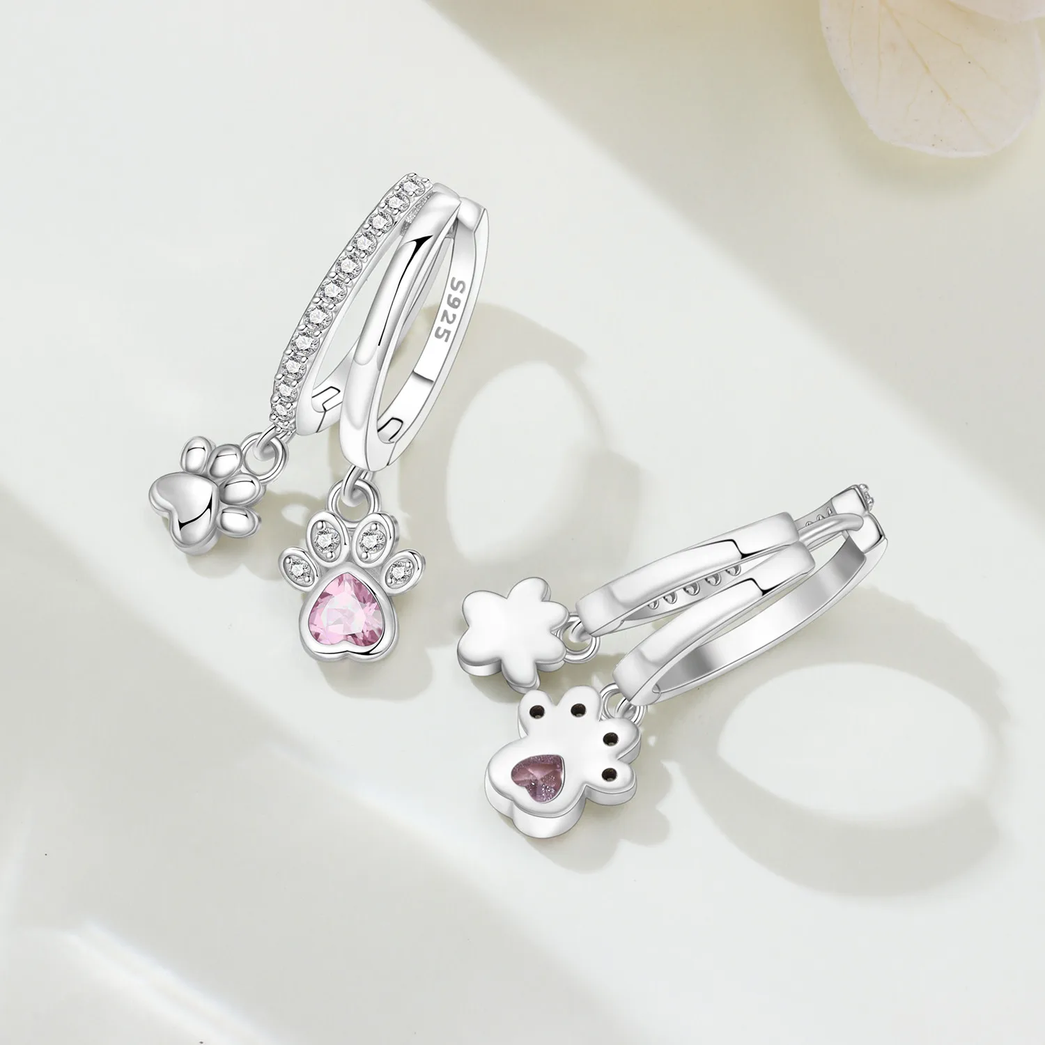 Orstarry S925 Sterling Silver Earrings Pink Cute Pet Claw Print Earrings For Women Birthday Gift Silver Jewelry