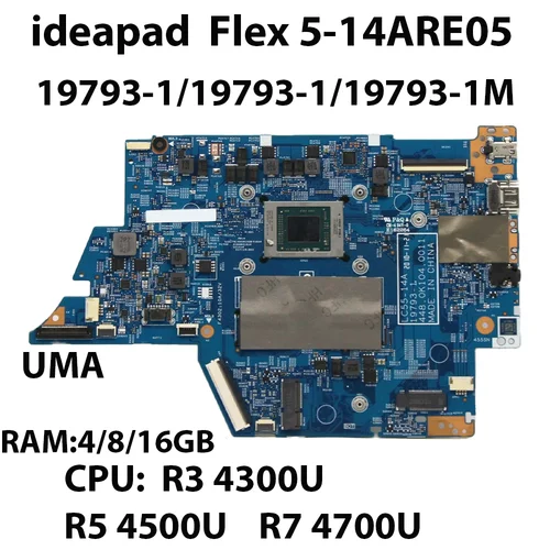 Placa base de ordenador portátil para Lenovo Ideapad Flex 5-14ARE05 19793-1/19793-1/19793-1M CPU:R3 4300U R5 4500U FRU: 5B20S44388 5B20S44391