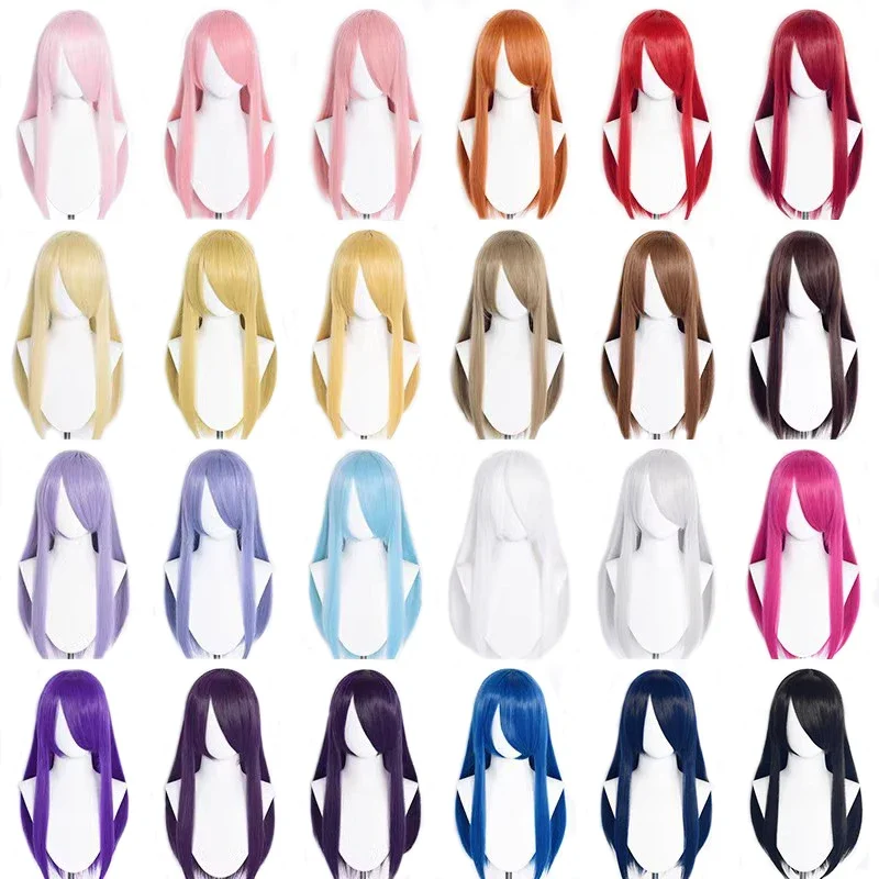 60cm Long Straight Multi Colors MSN Wig Synthetic Anime Heat Resistant Cosplay Hair Wigs With Bangs