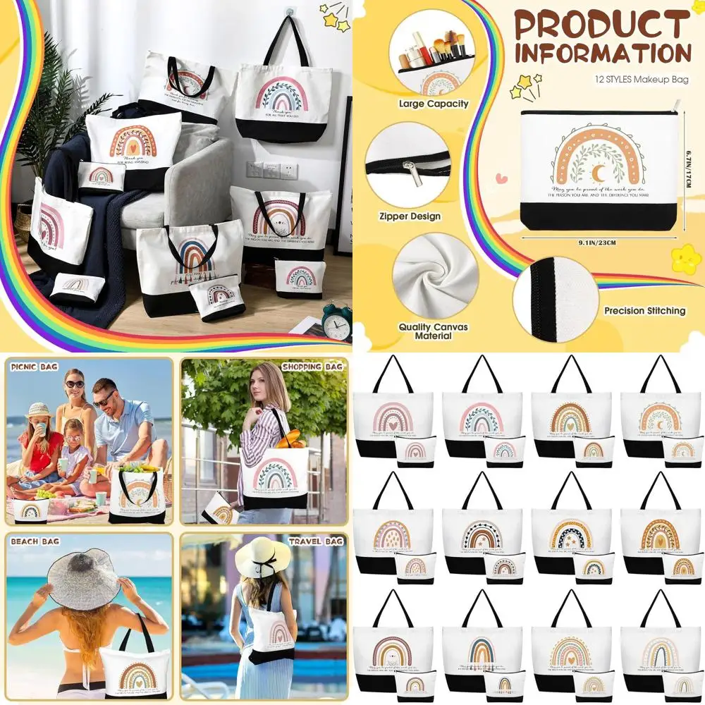 

24-Piece Gift Set in Bulk for Women: Aesthetic Canvas Tote Bags with Rainbow Pride Inspiration for Team, Coworkers, Nurses, and
