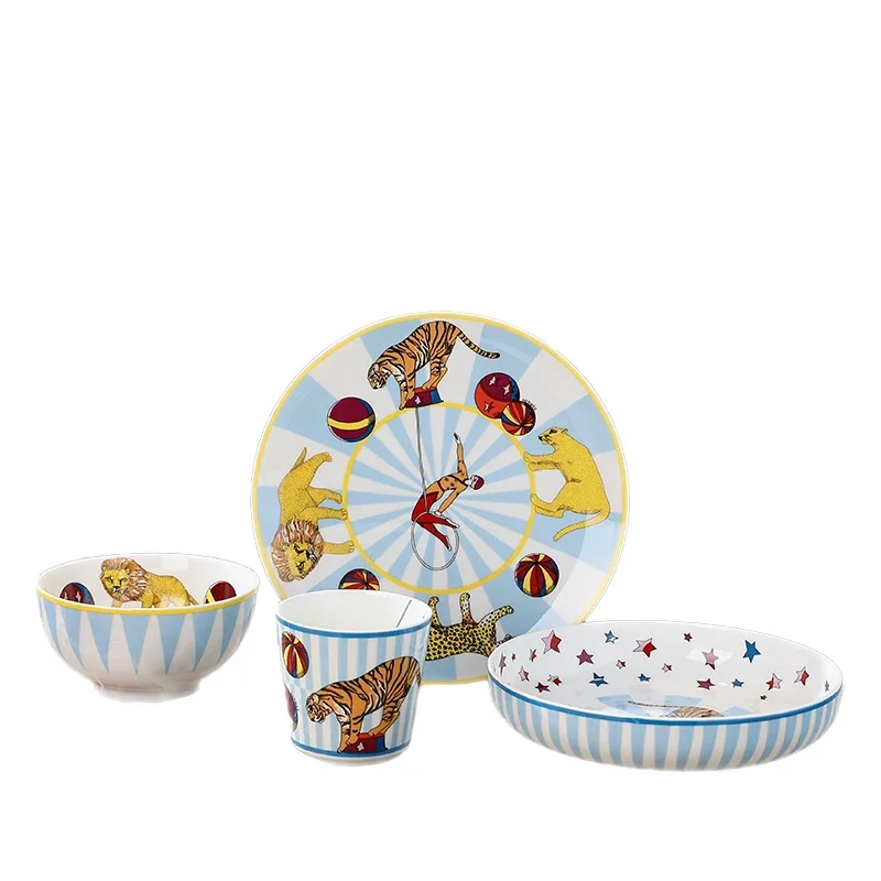 4-piece Circus High-end Luxury Porcelain Tableware Set, Home Children's Gift Set