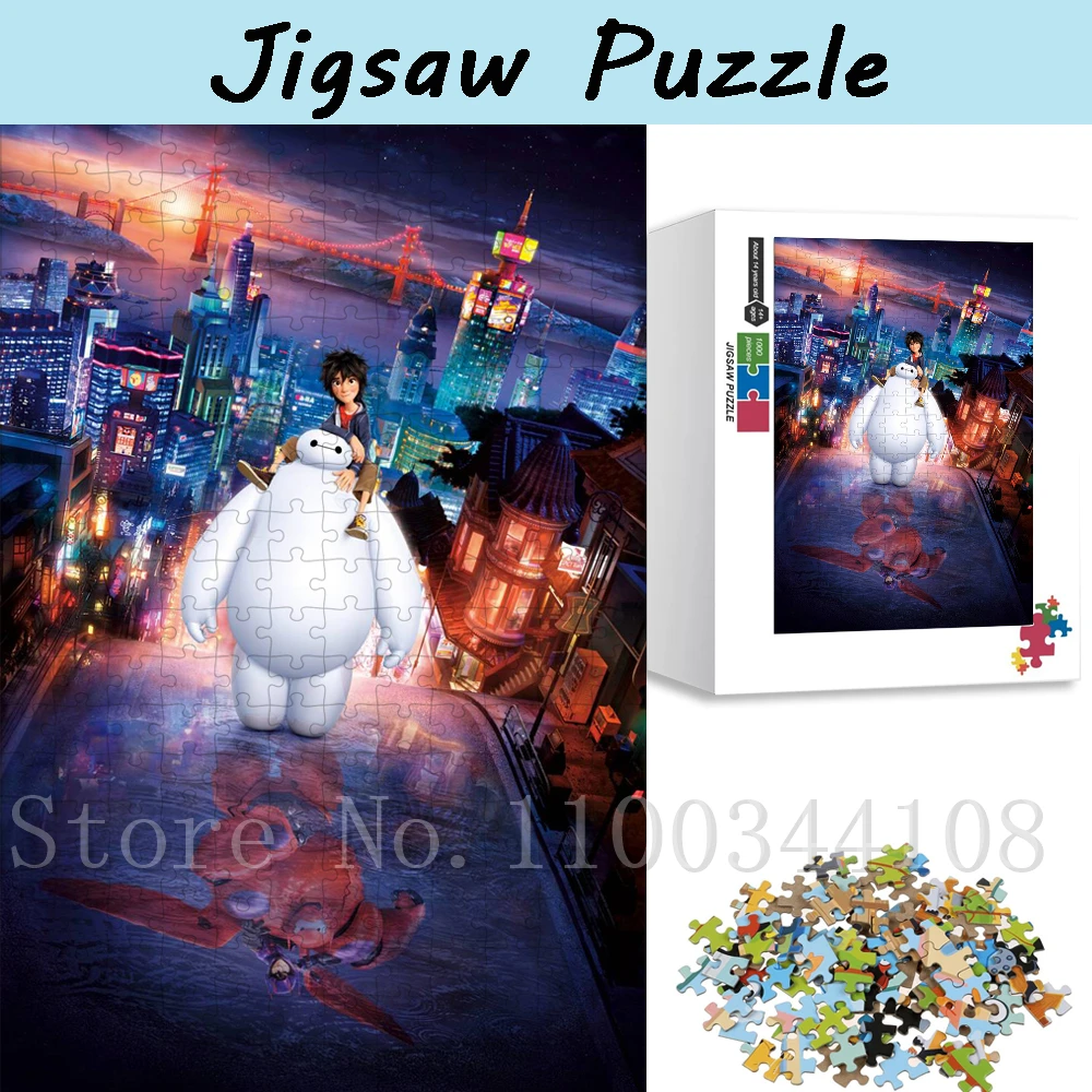 Disney Movie Big Hero Puzzles for Children Intelligence Toys 35/300/500/1000 Pieces Animation Jigsaw Puzzles Handmade Hobbies