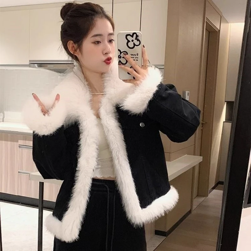 

Новое поступление 2025, женская зимняя хлопковая куртка-короткая куртка-пуховик на овчиной подкладке с воротником из искусственного меха, толстая верхняя одежда больших размеров