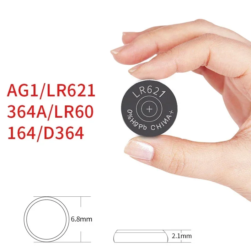 LR621 AG1 1.5V خلية زر قلوية للأدوات الصناعية والمعدات الطبية ومفتاح السيارة، متوافقة مع 364A LR60 164 D364