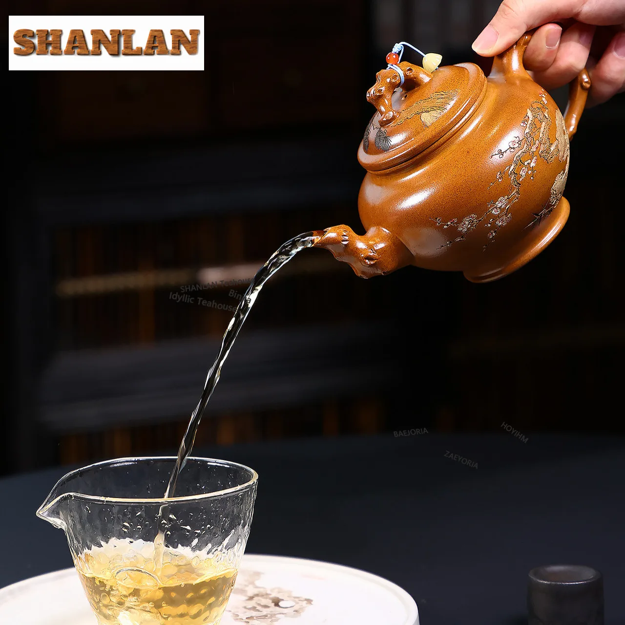 HOYIHM 430ml Antique Yixing Purple Clay Teapots Handmade Plum Blossom Pot Raw Ore Dragon Bone Golden Sand Mud Kettle Zisha Tea