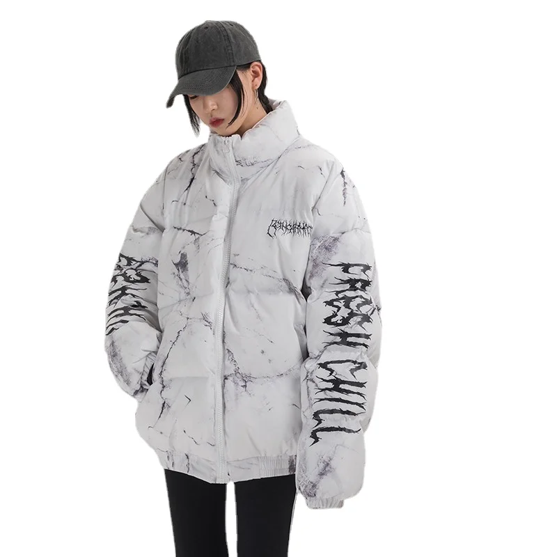 Tide Brand Winter Hip-hop Thickened Parka Harajuku Style Cartoon Bear Print Cotton Clothing Street Style Winter Casual Jacket