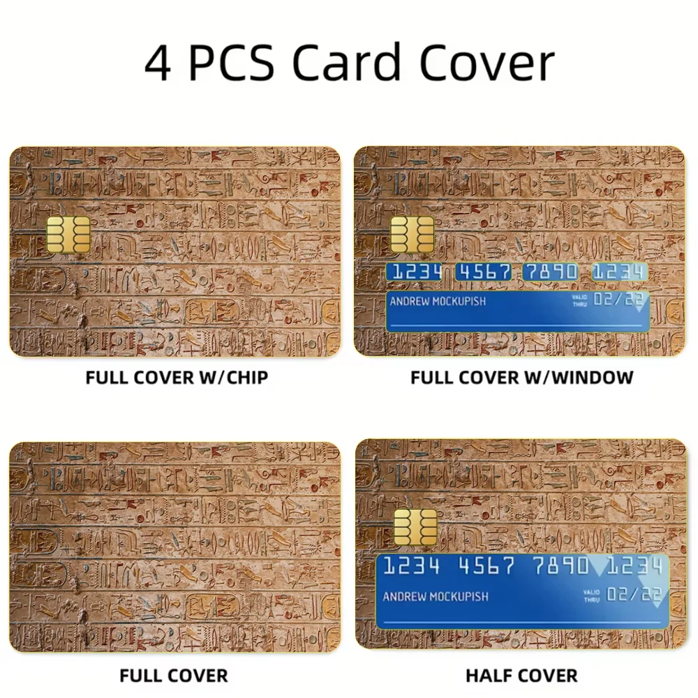 Ancient Egypt Hieroglyph Stickers For Debit Bank Credit Cards Metro Bus Pass Sticker Decoration Cover 4PCS Card Skin