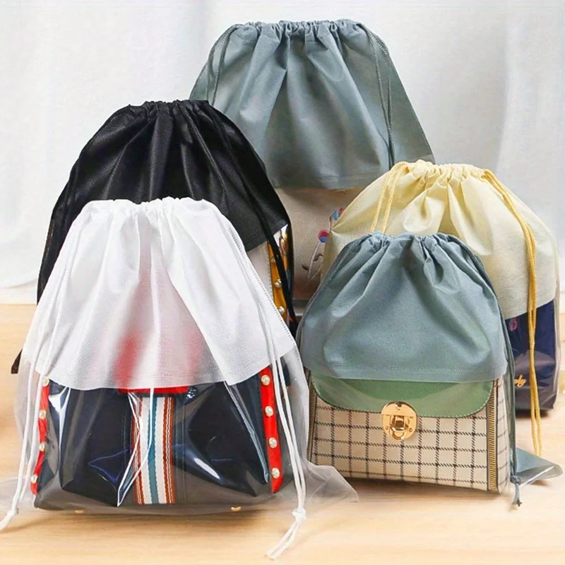 4Pcs Handbag Dust Bag, Non-Woven With Drawstring Seal, Visible Window, Portable Wallet Storage And Protective Bag