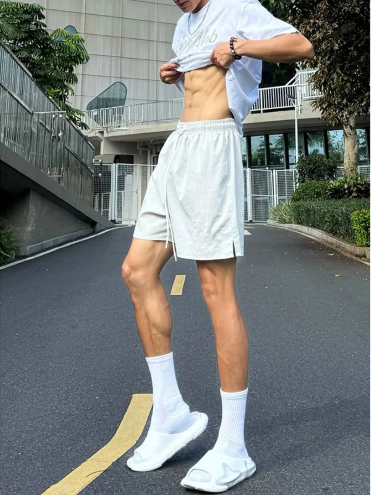 

American Sle High Waist Sports orts Men's Summer Fitn Running Baskeall Casual over Knee Five Six Length Pants