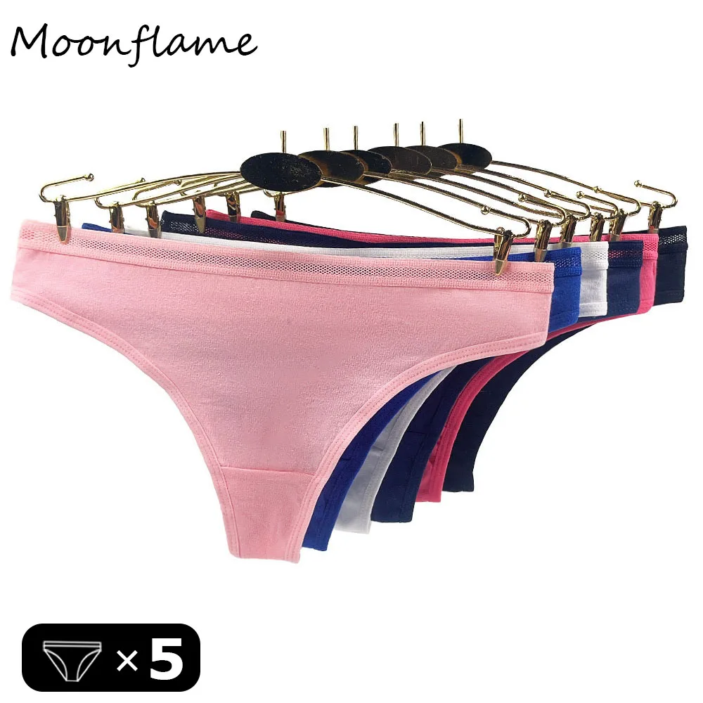 Moonflame 5 Pcs/Set Ladies Underwear Woman Panties Sexy Low-Rise G String Cotton Thongs