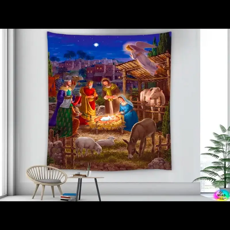 VIKAMA Antique Nativity Manger Scene Decorative Tapestry Wall Art for Girls Room Aesthetic Cute Kawaii Funky Colorful Home Decor