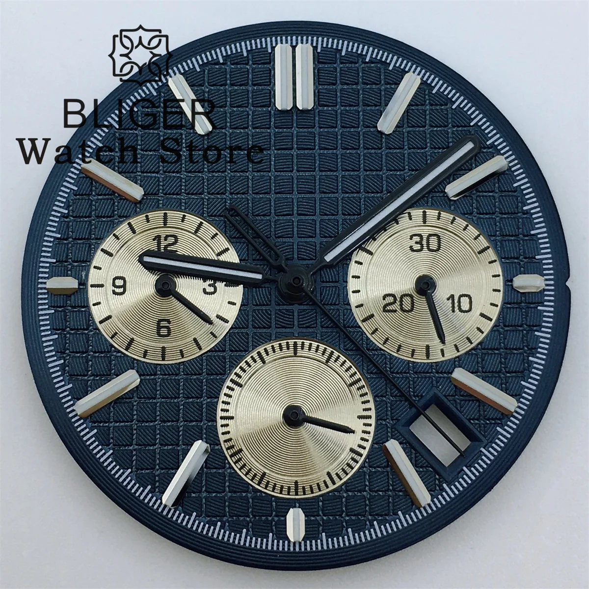 BLIGER VK63 Date window Dial 31.5mm Black White Blue Green Gray Dial With Hands Green Luminous Fit VK63 VK64 Movement