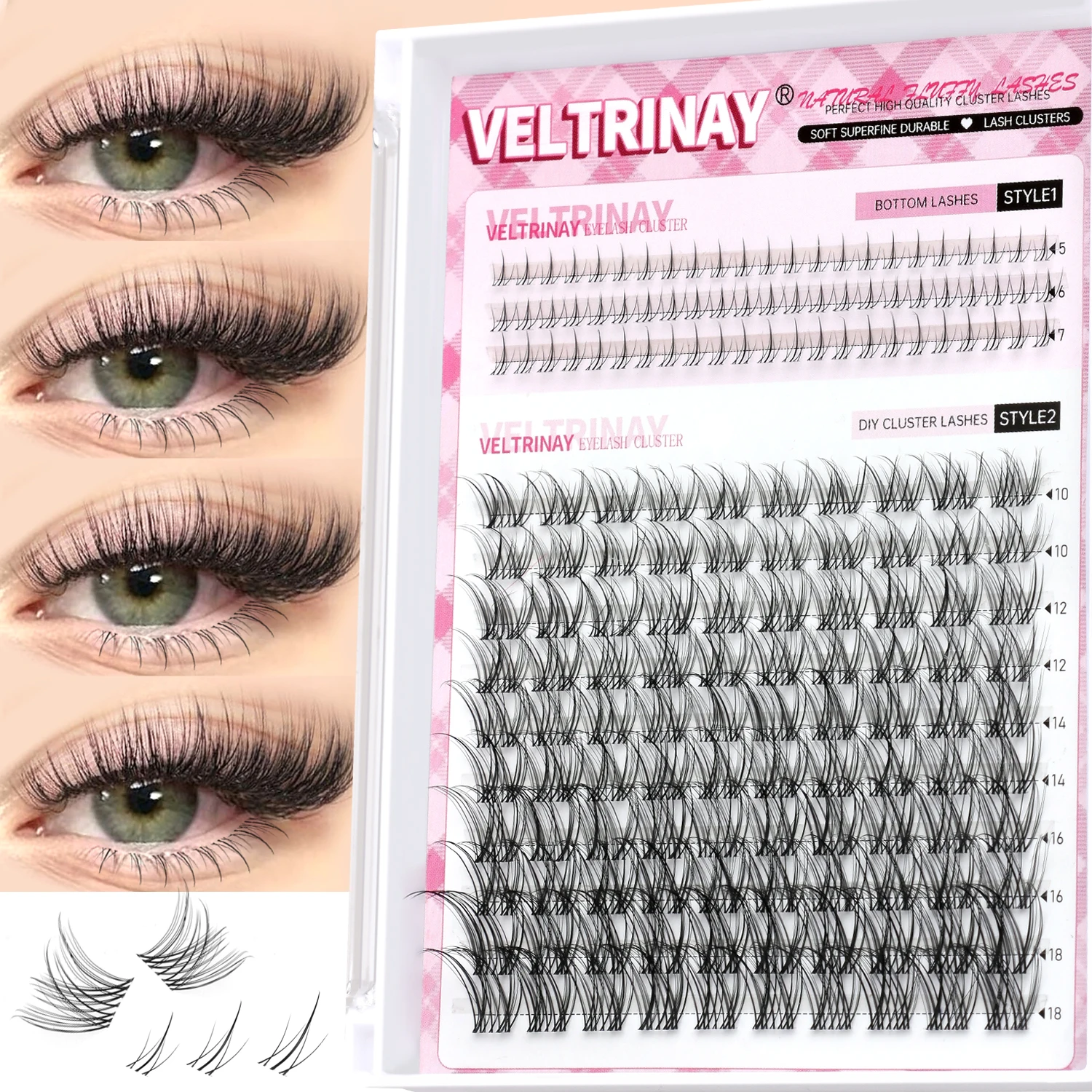 Veltrinay Lash Clusters Invisible Band Eyelash Clusters Upper & Bottom Eyelashes Eye Lashes Natural Look DIY Eyelahes Makeup