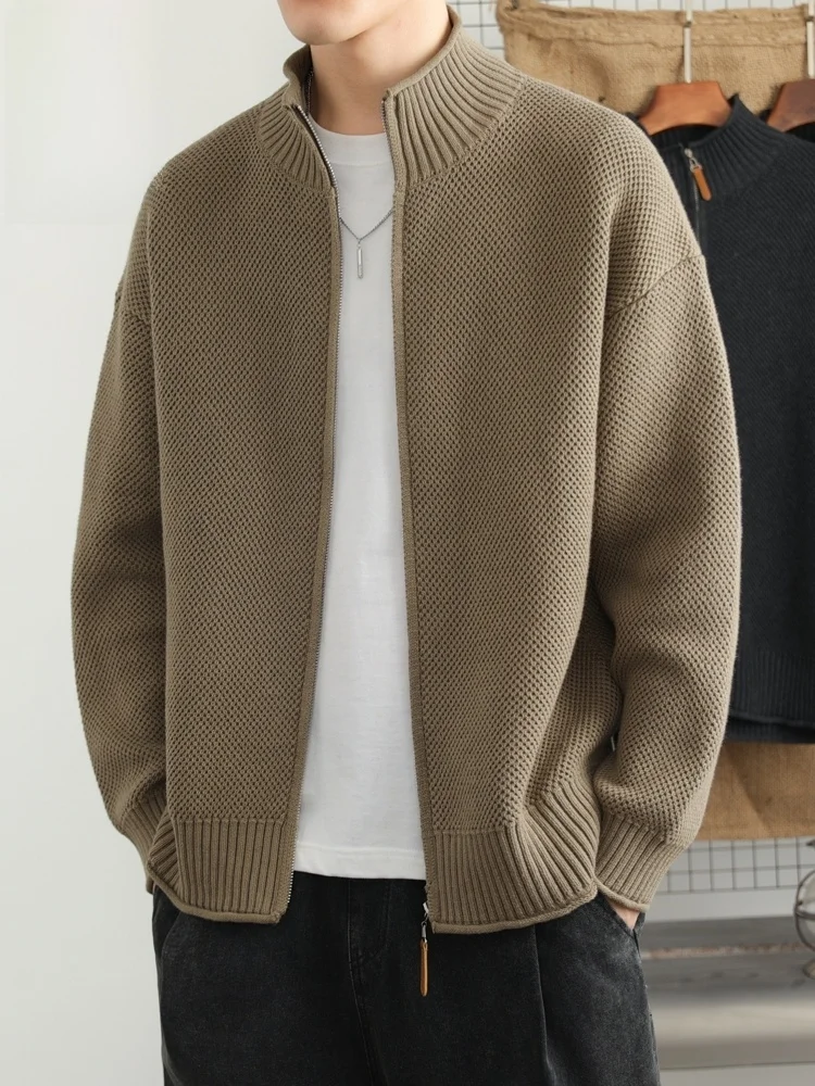 

Knitted Cardigan Coat Men's Sweater Winter New Faion Brand Warm Stand Collar Top Men Casual Sle Thiened Long Sl...