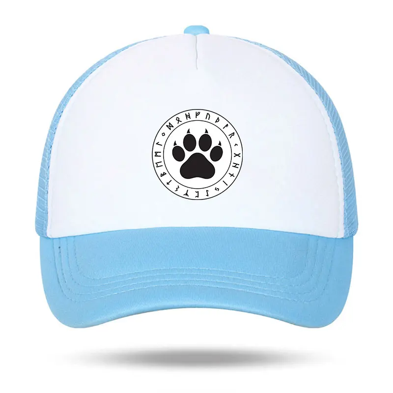 Runic Wolf Paw Print Foam Trucker Hat Men Women Mesh Back Snapback Cap Summer Breathable Outdoor Sun Hat Gorras Hombre Casquette