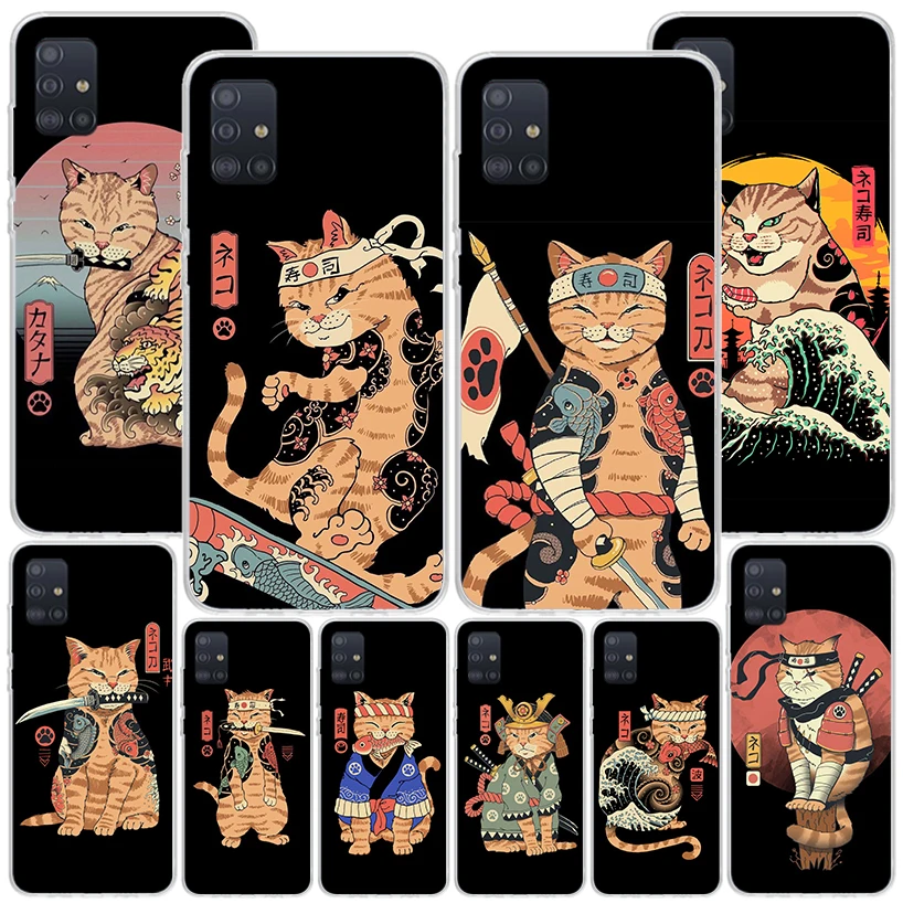 Ramen Sushi Samurai Tattoo Cat Phone Case For Samsung Galaxy A51 A41 A31 A21S A11 A01 A71 A50S A40 A30 A20S A10S A6 A7 A8 A9 Pri