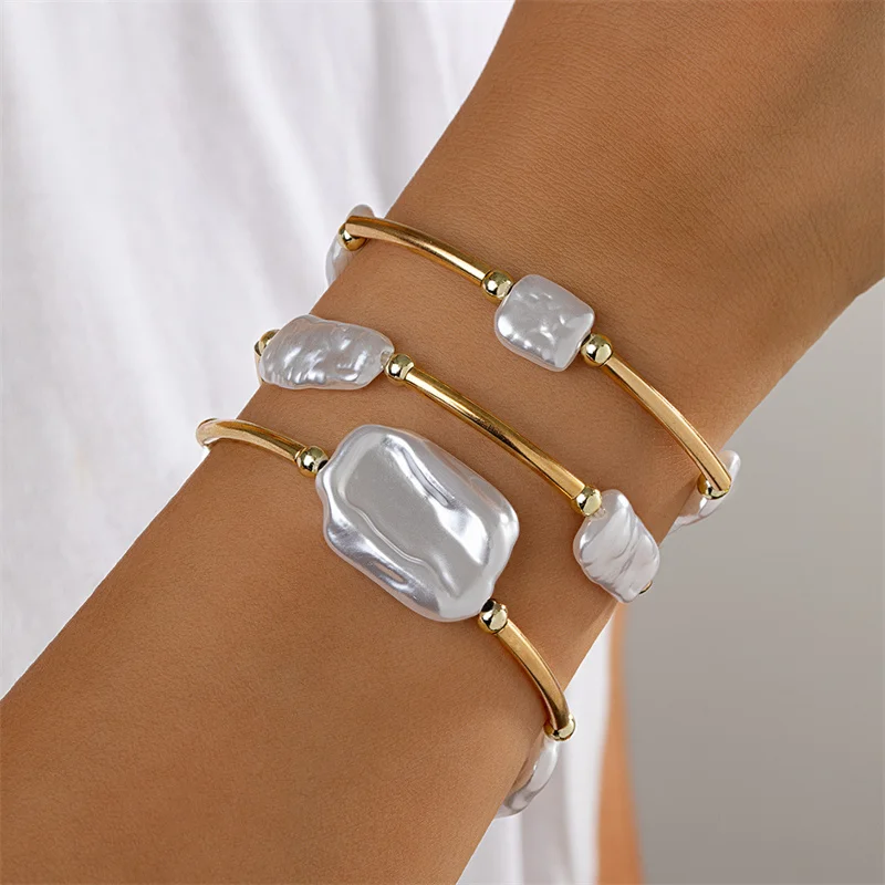 3Pcs/Set Creative Irregular Imitation Pearl Chain Bracelet for Women New Trend Elegant Stackable Bangle Wedding Jewelry