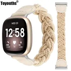 TOYOUTHS Braided Band for Fitbit Versa 4/Sense 2/Versa 3/Sense Band Women Slim Nylon Elastic Solo Loop Strap for Versa 4