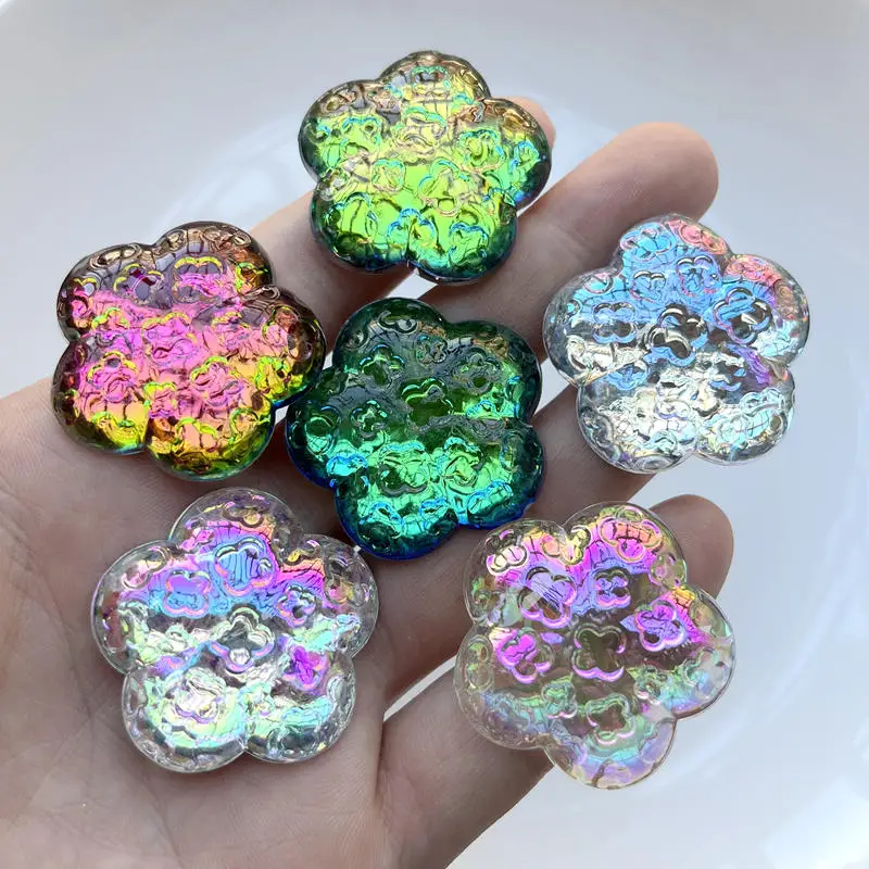 6pcs 35mm AB Large Floral Diamond Flat Bottom Wedding Dress Diy Button Crafts Native Decorative Rhinestone