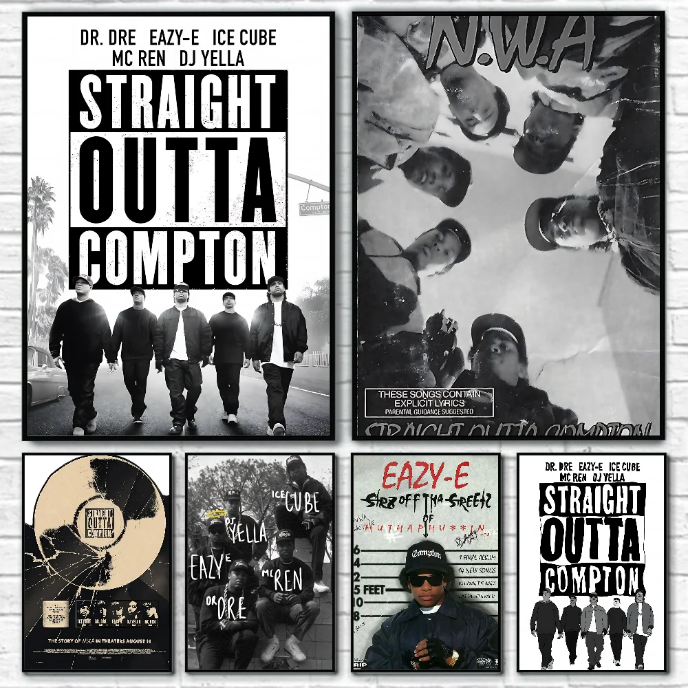 1 قطعة NWA الهيب هوب مغني الراب مستقيم Outta كومبتون المشارك ذاتية اللصق الفن ورق مقاوم للماء ملصق مقهى بار غرفة جدار ديكور #1