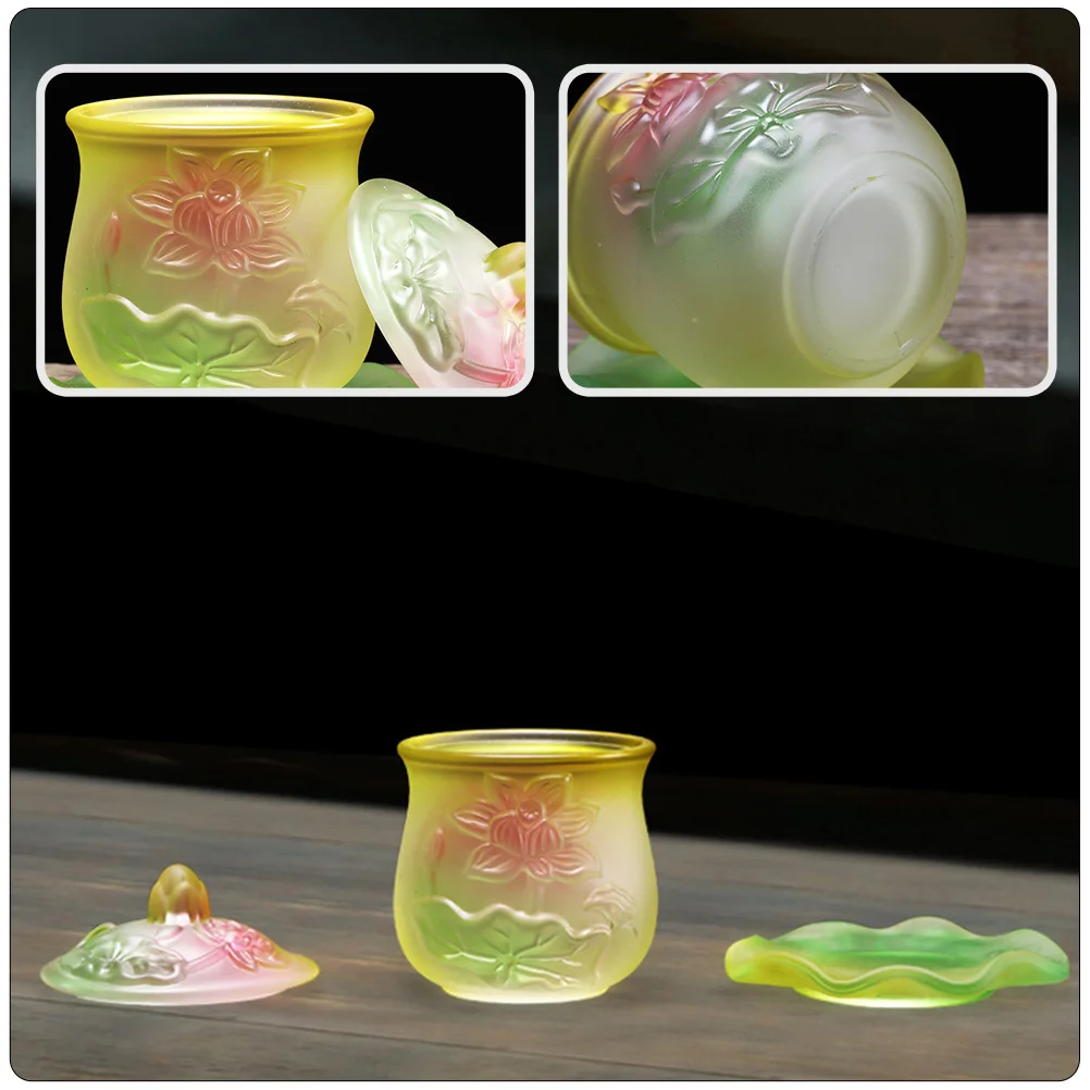 

1Pcs Lotus Offering Cup Exquisite Glass Temple Water Container Ecofriendly Antiaging Smooth Surface Home Decor