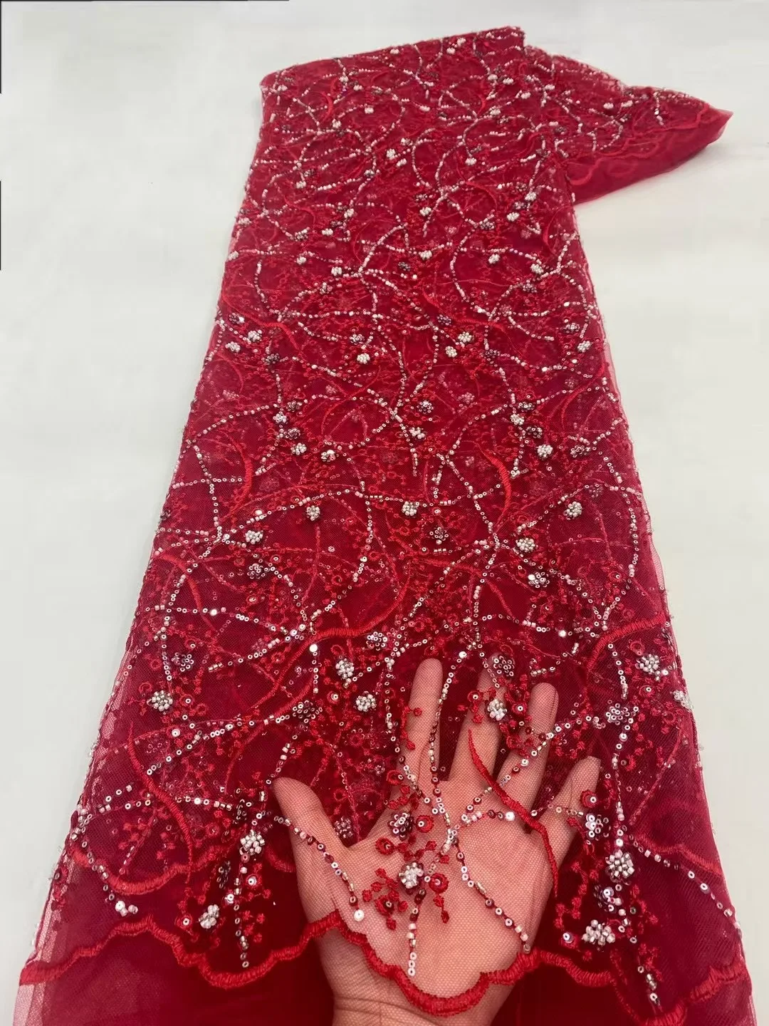 

Luxury French Mesh Lace Beads Fabric 2026 High Quality African Nigerian Sequins Lace Lace For Women Wedding Party Dresses Sewing