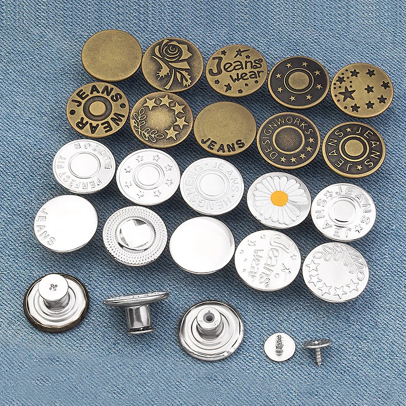 5pcs Metal Jeans Button Detachable Pants Snap Fastener Pins Adjustable Jeans Waist Button Sewing Buckles Screw Repair Kits