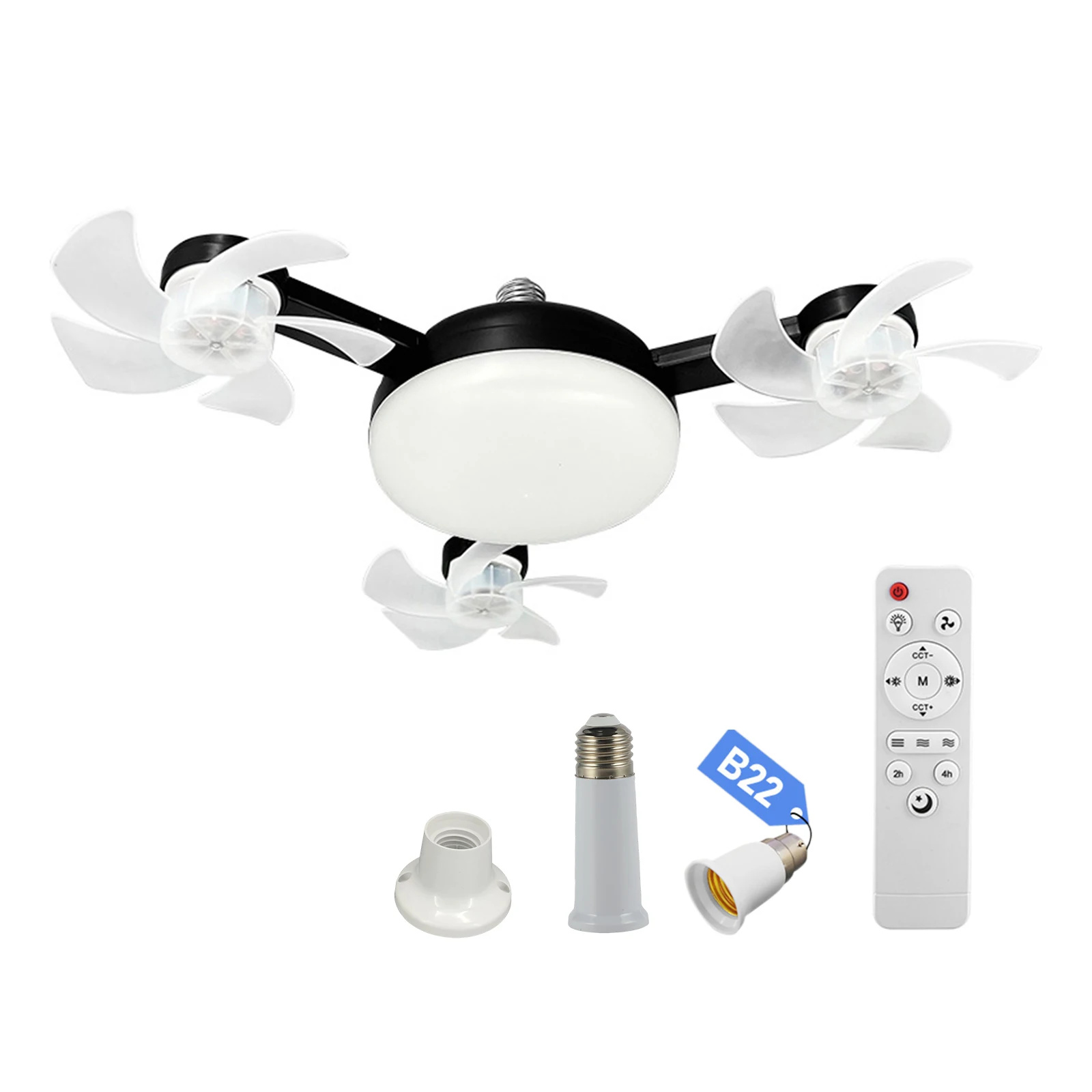 E27 Dimmable LED Screw In Ceiling Fan Lamp with RC & Extension Rod Silent Electric Cool Blower for Bedroom Kitchen Working Space