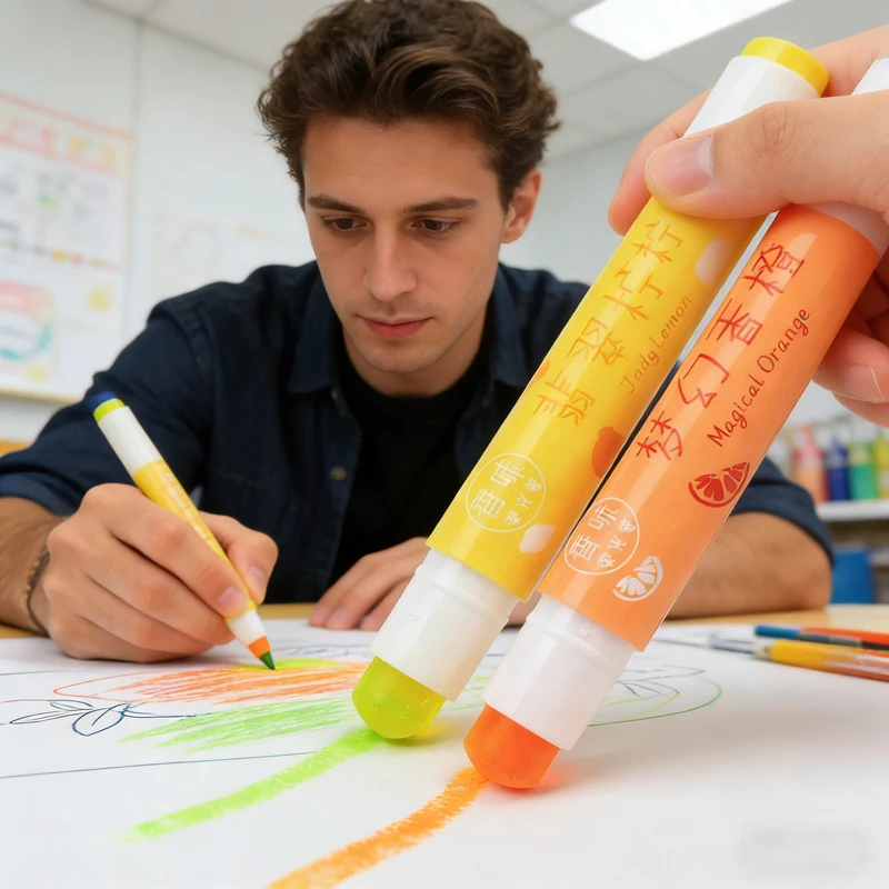 6 Colors Fruit scented Highlighter Solid rotating retractable creative marker pen Children's art painting color pen