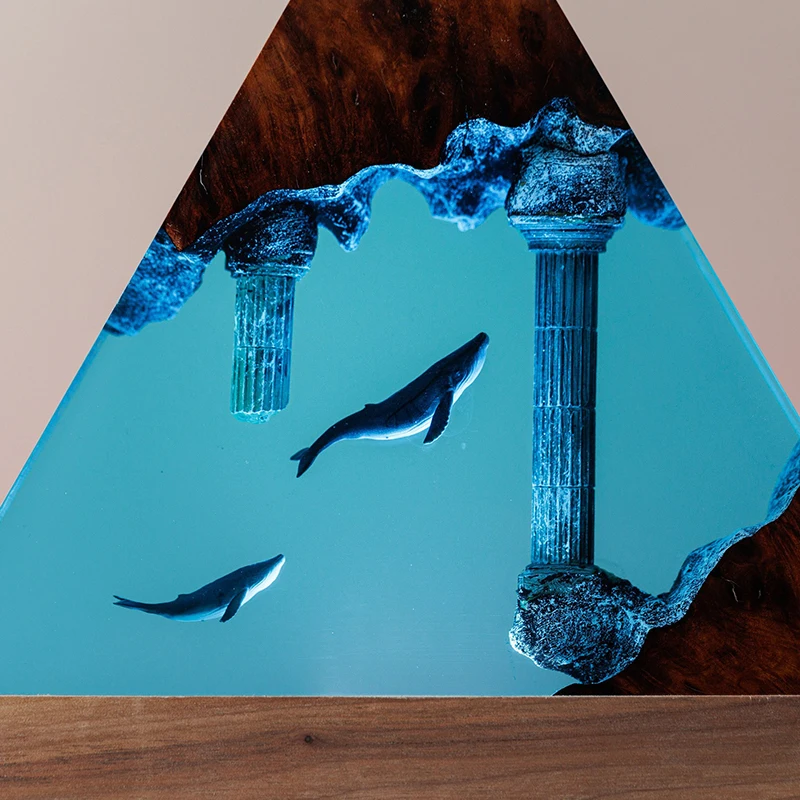 Lampada in resina oceanica Lampada da tavolo in miniatura per sfondo marino Lampada da decorazione artistica creativa Lampada da notte a tema castello affondata Carica USB