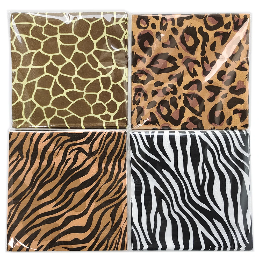 20Pcs Jungle Animals Paper Napkins Tropical Palm Leaves Napkins Towel Jungle Safari Birthday Party Decoration Hawaii Supplies