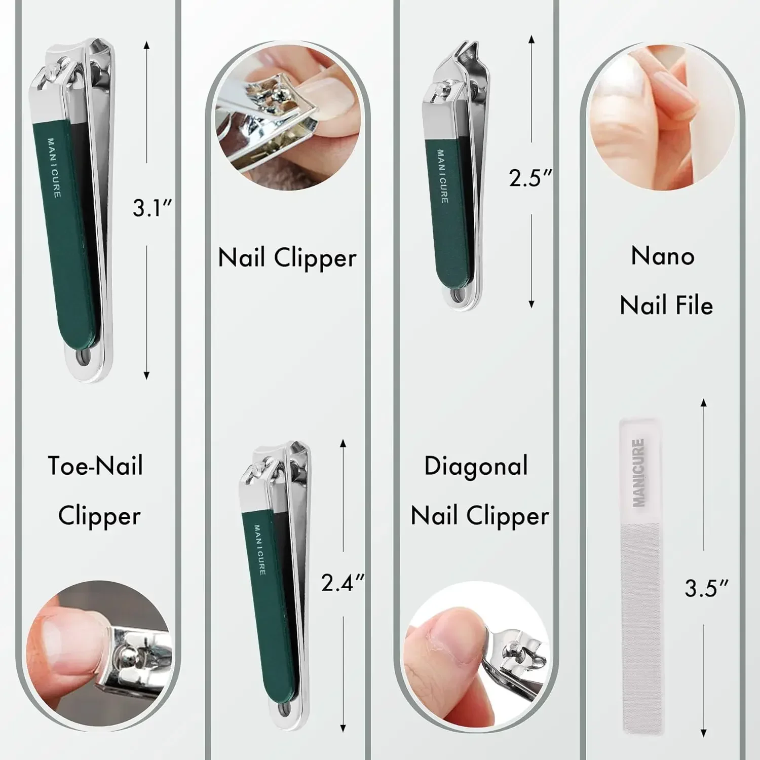 Kit de cortaúñas profesional para hombre/mujer, 4 Uds., juego de manicura, cortaúñas de acero inoxidable, Kit de aseo para manicura de viaje, cortaúñas