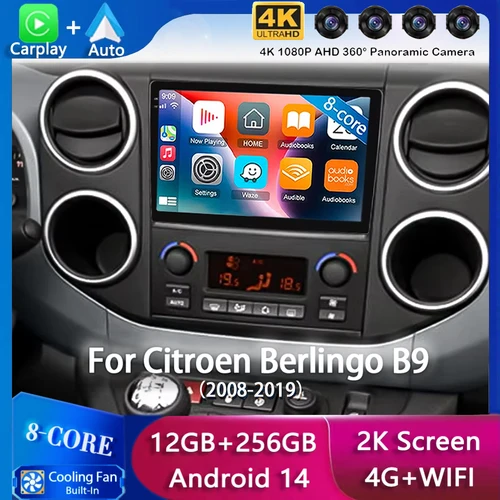 Android 15 Carplay Auto para Citroen Berlingo B9 Peugeot Partner 2008-2019 Radio de coche reproductor Multimedia GPS 360 cámara estéreo WIFI